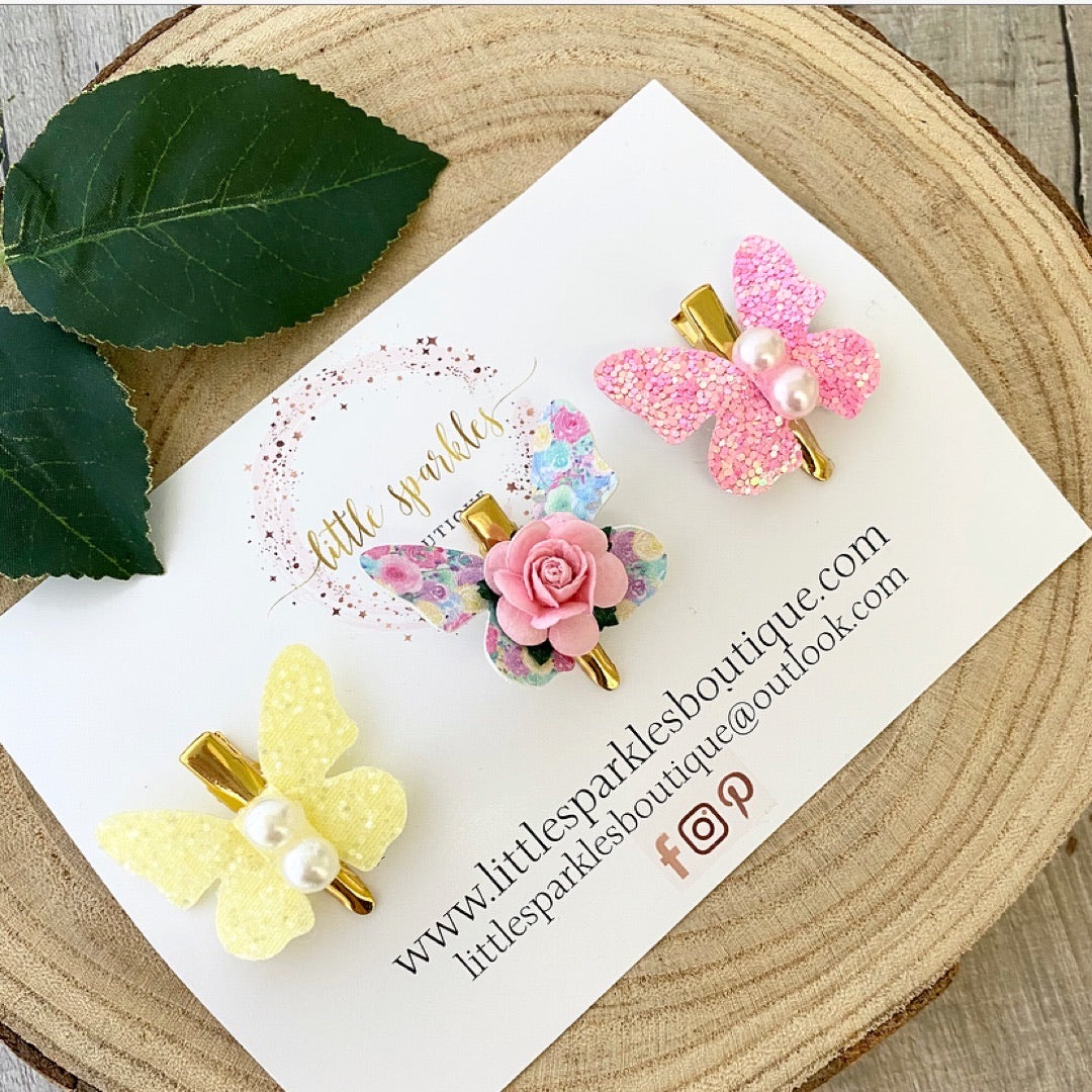 Pink And Lemon Butterfly Mini Clips Set