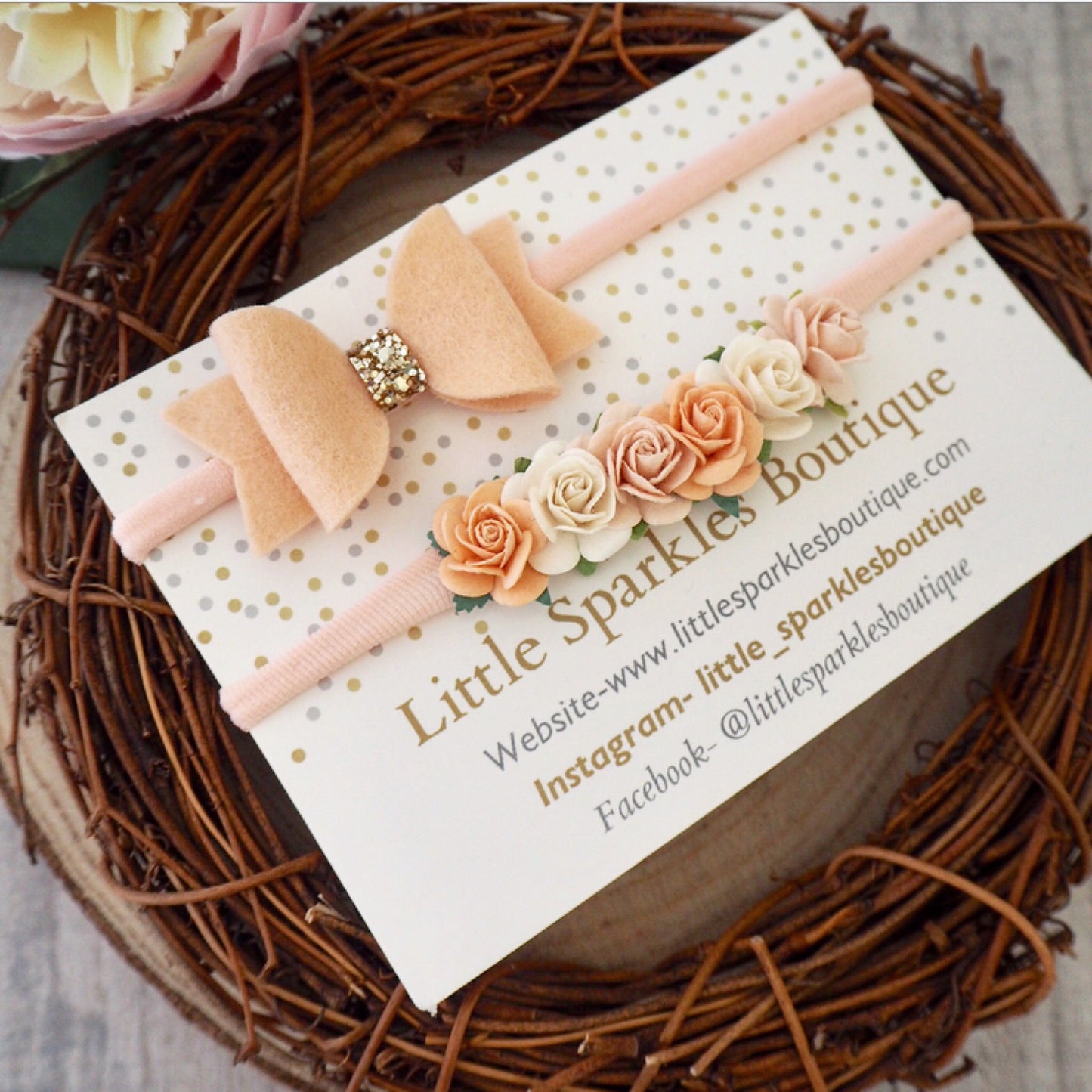 Peach Bow And Flower Bow Set