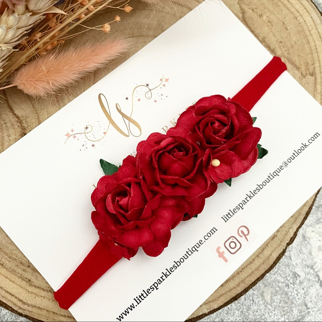 Large Red Tea Flower Headband