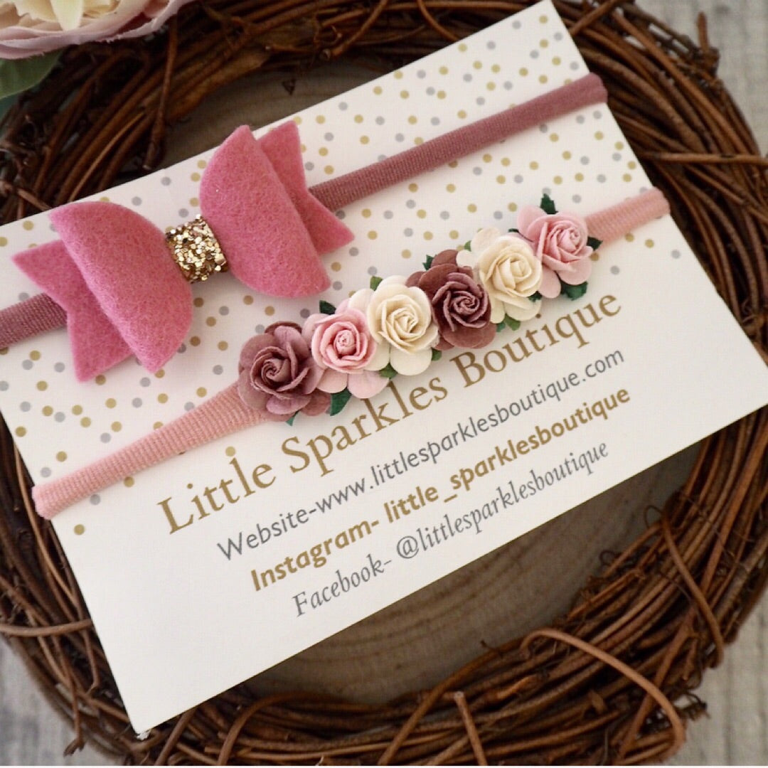 Dusky Pink Flower Bow Set