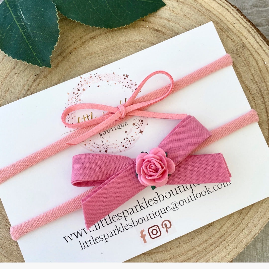 Pink Dusk Cord Tie Bow Set