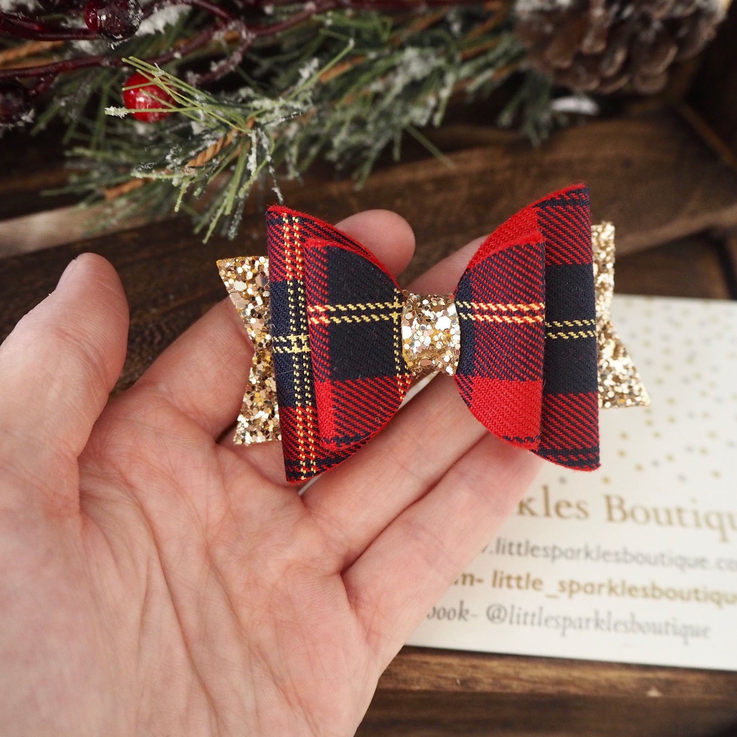 Red And Navy Tartan Bow