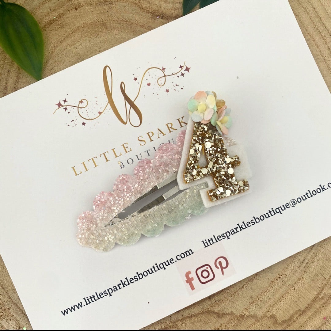 Large Rainbow Birthday Snap Clip (any number)