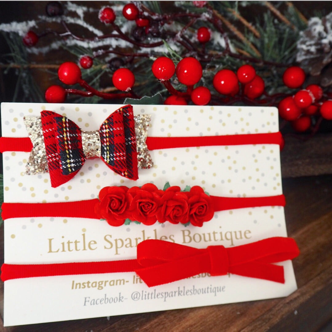 Tartan,Flower,Tie Bow Set