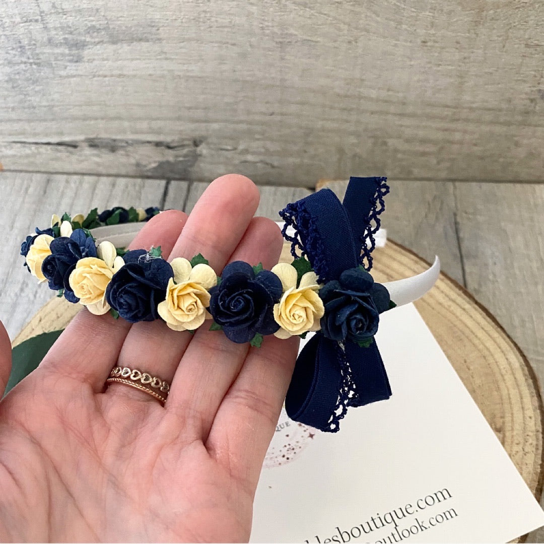 Navy And Pale Yellow Alice Band