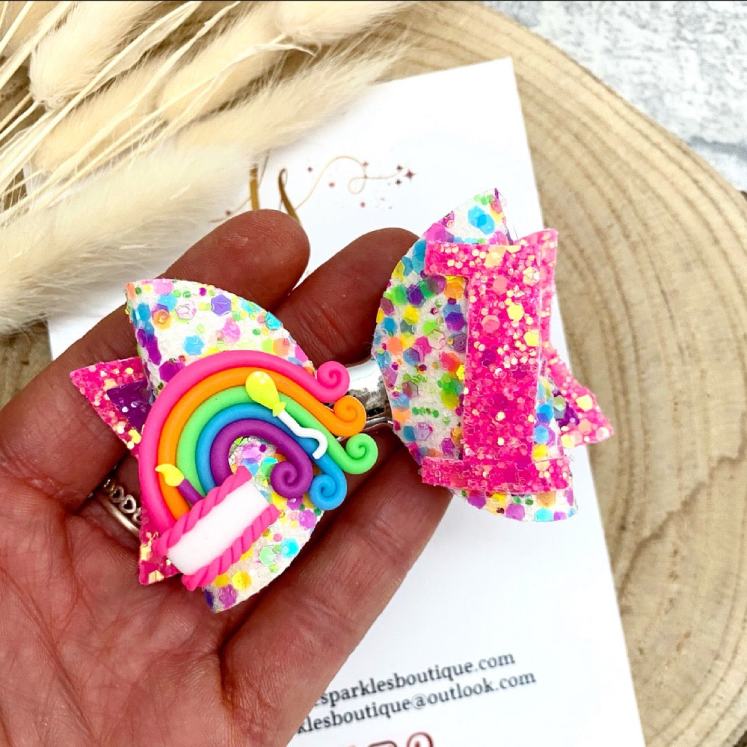 Rainbow Neon Birthday Bow