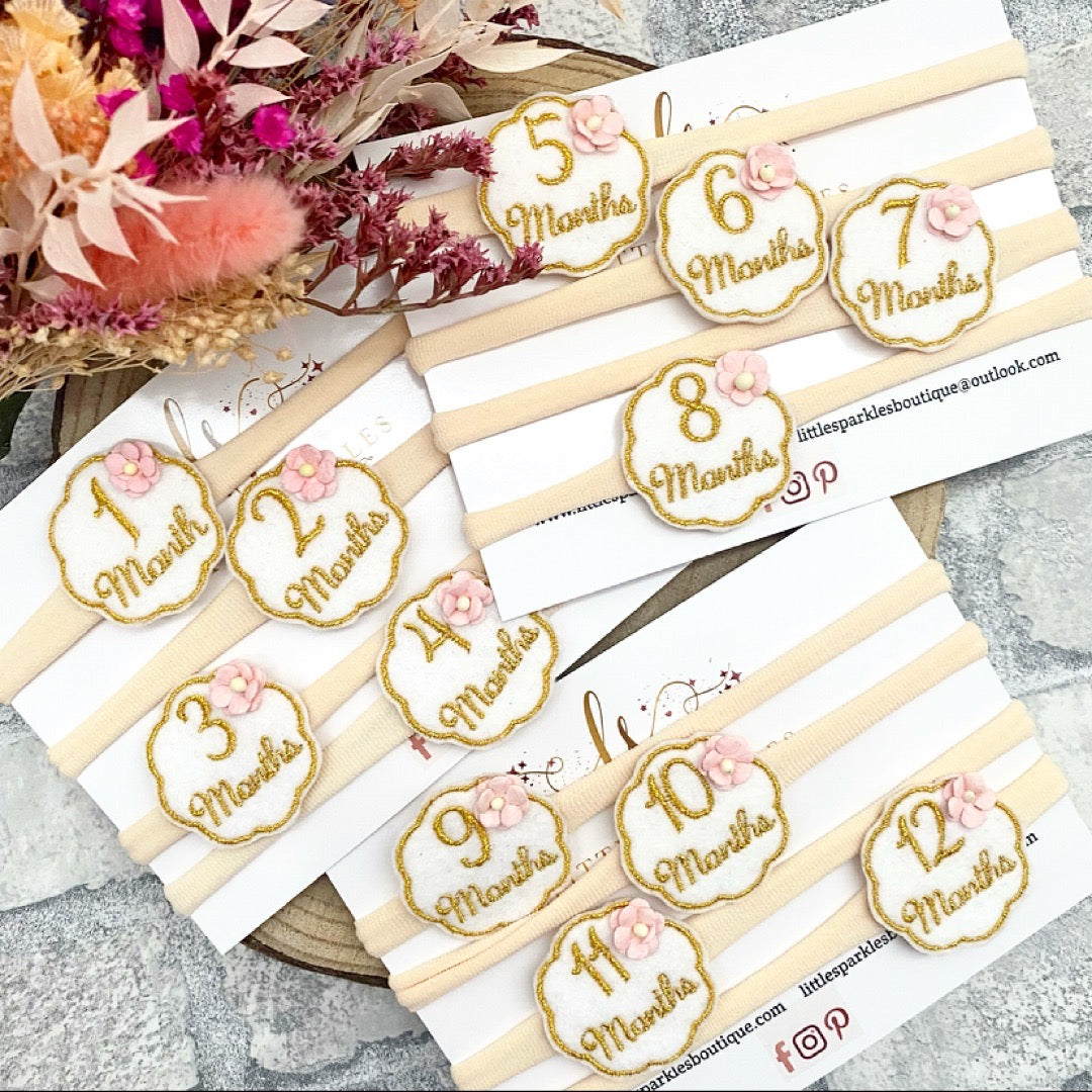 Cream And Gold Milestone headbands