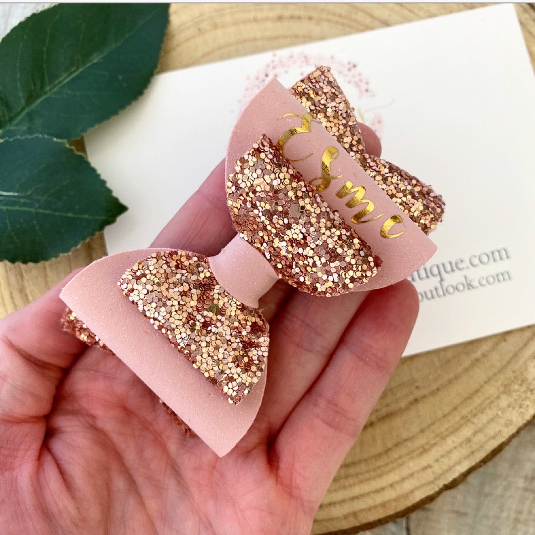 Pink And Rose Gold Personalised Bow