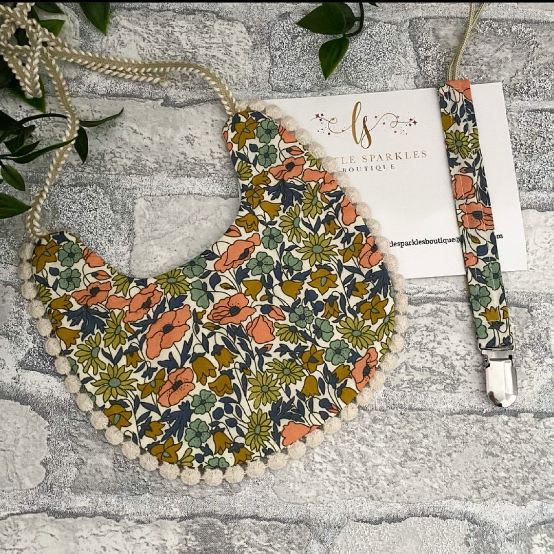 Vintage Floral Bib And Dummy Clip