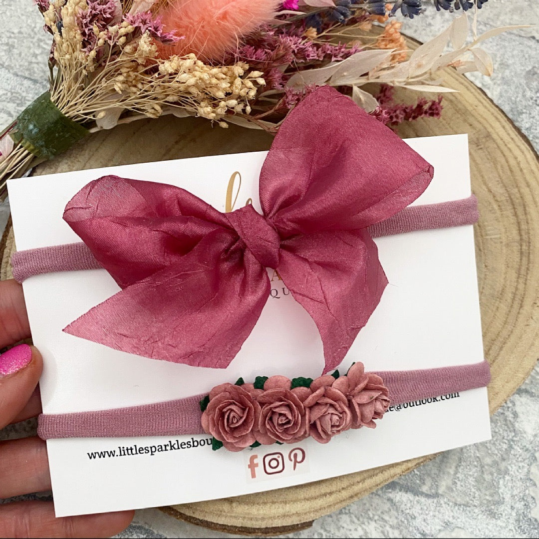 Dusky Pink Silk Bow Set