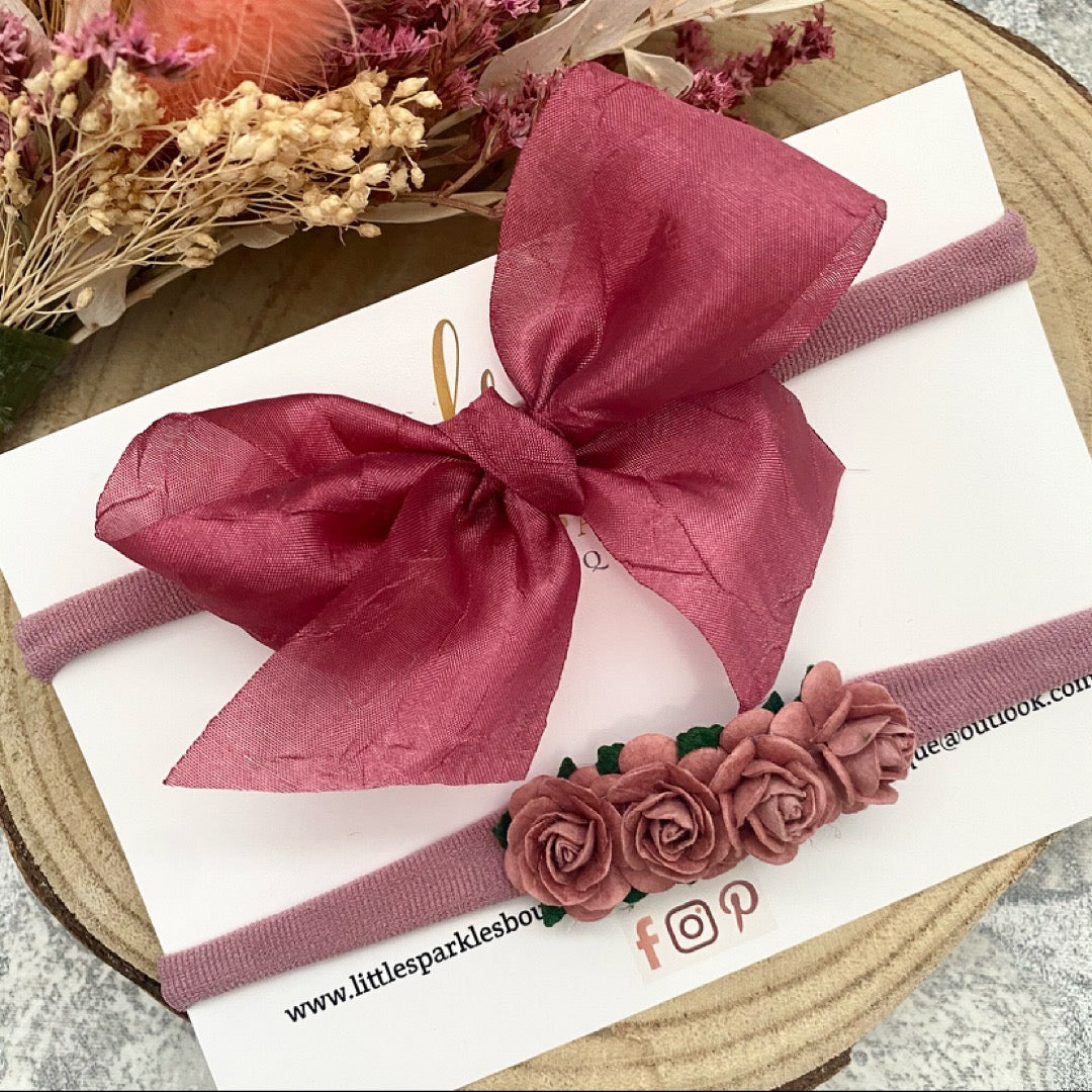 Dusky Pink Silk Bow Set