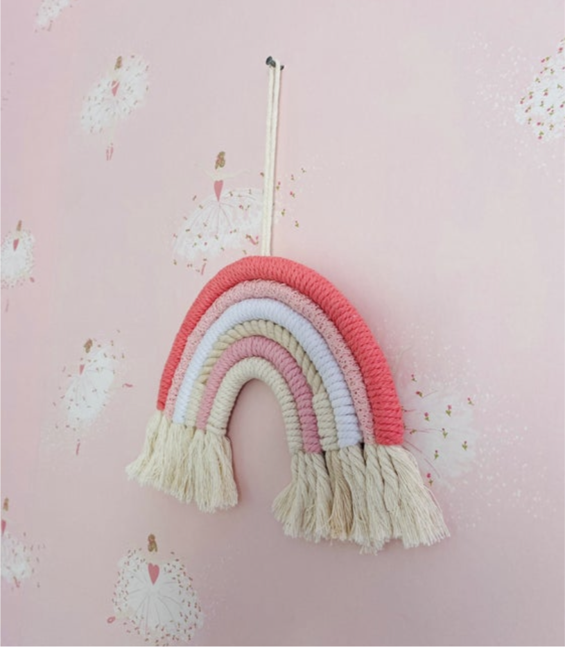 Childrens decor rainbow macrame wall hanging multicolour