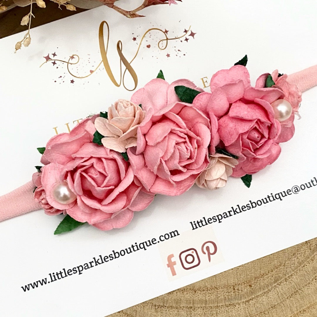 Large Pink Tea Flower Headband