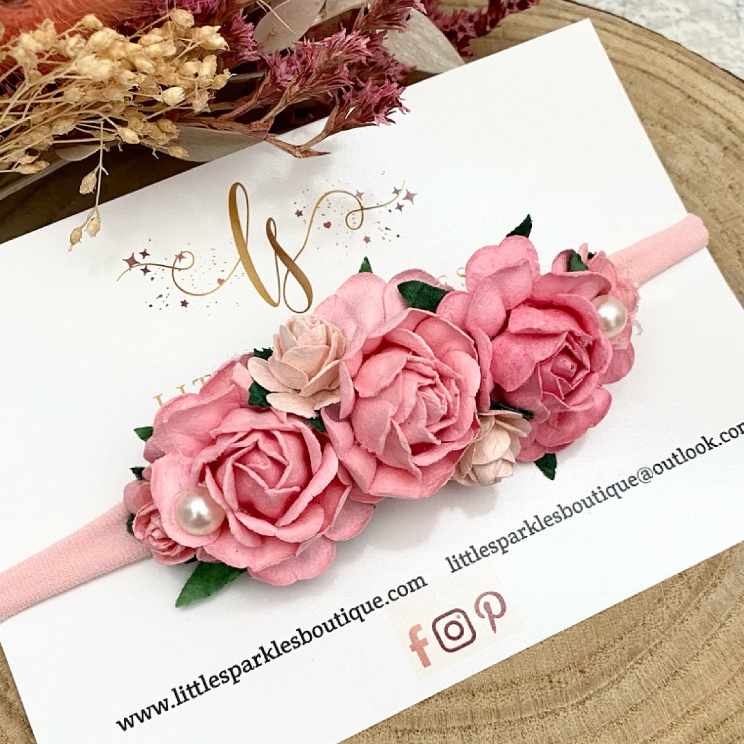 Large Pink Tea Flower Headband