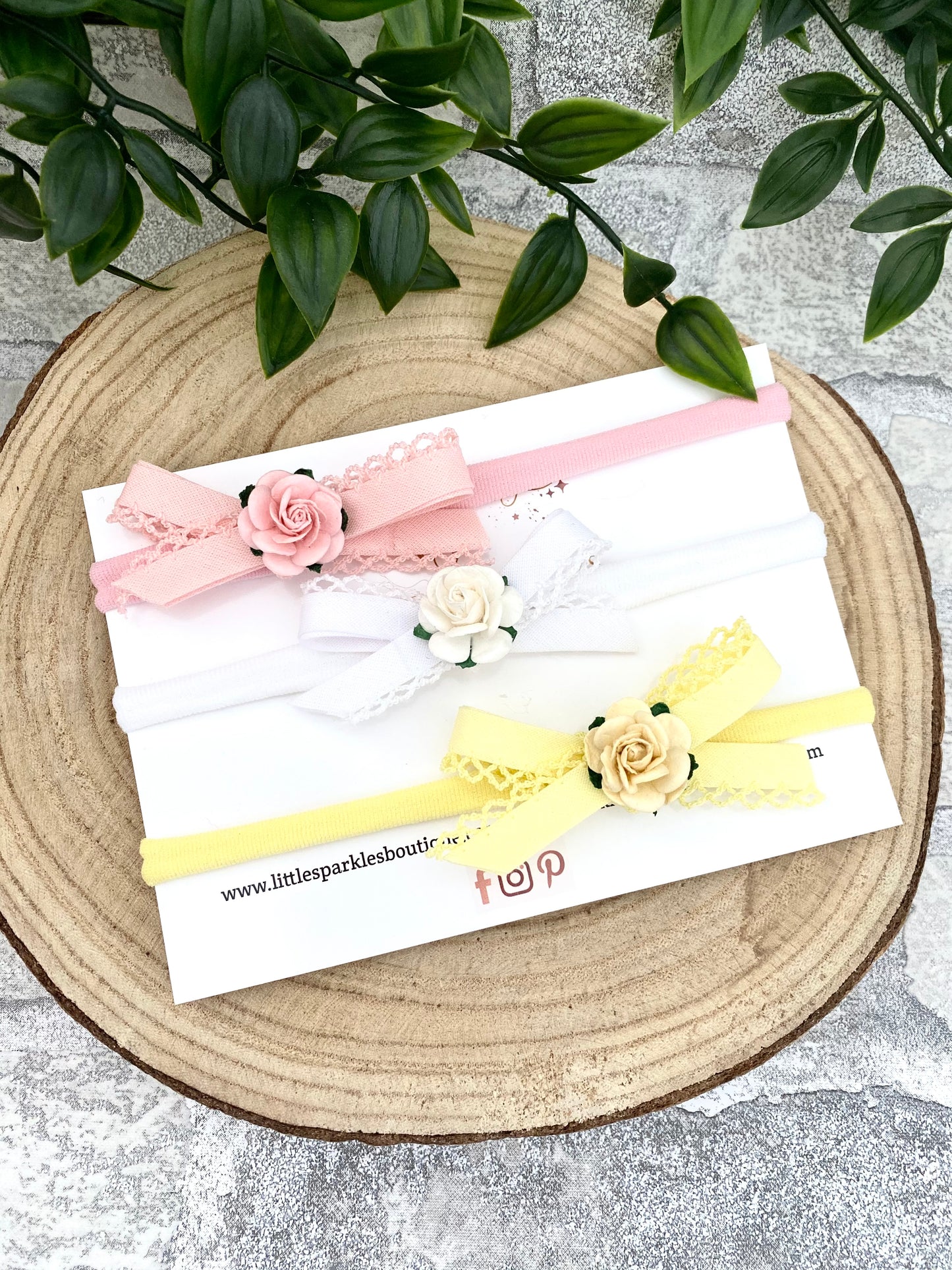 Lace Edge Tie Bow With Rose (Variety Of Colours)