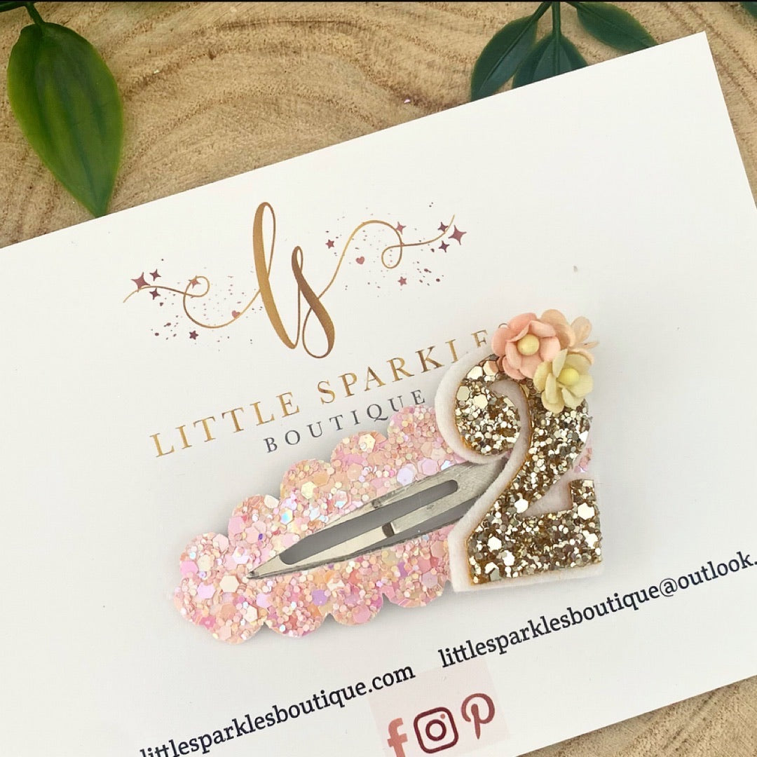 Large Peach Birthday Snap Clip (any number)