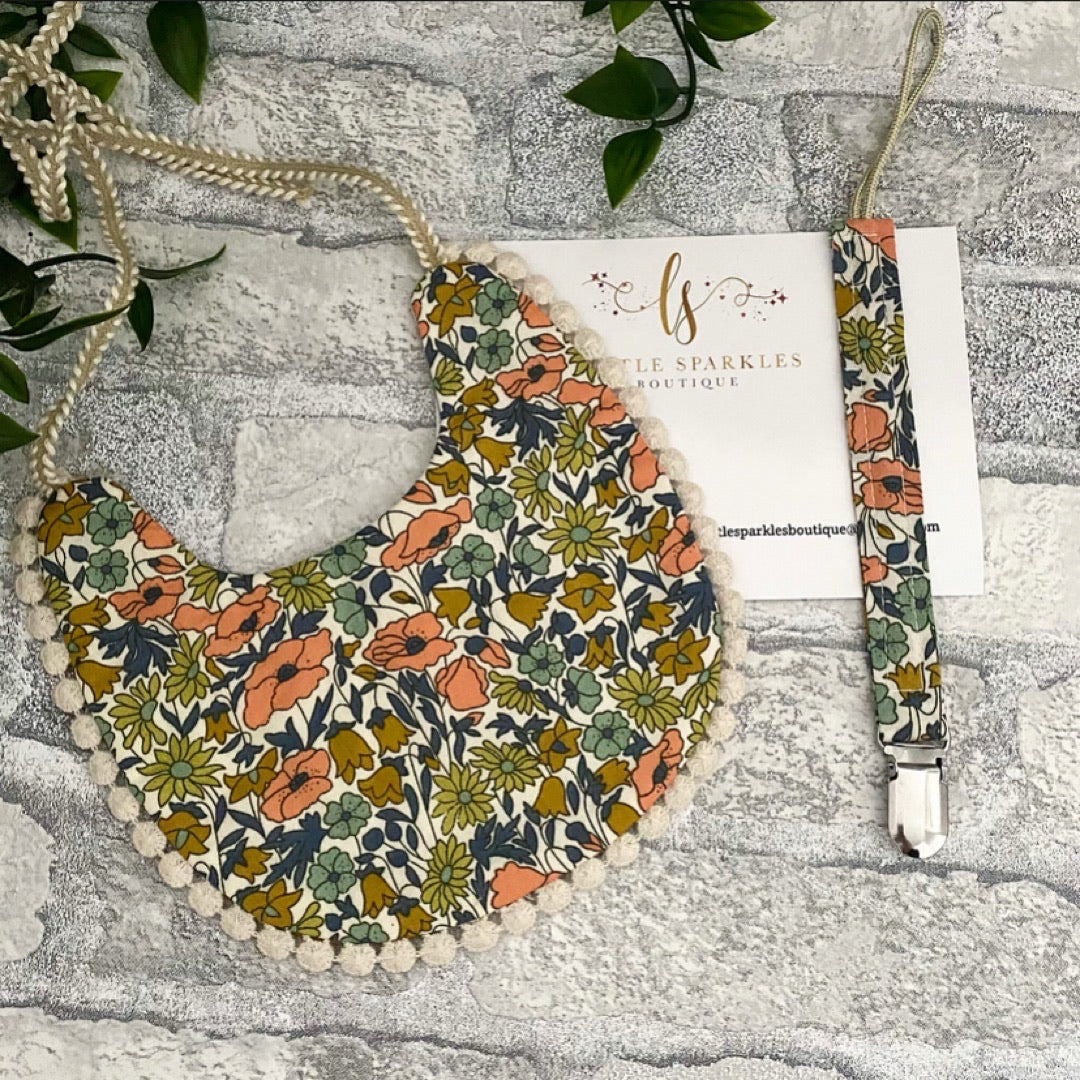 Vintage Floral Bib And Dummy Clip
