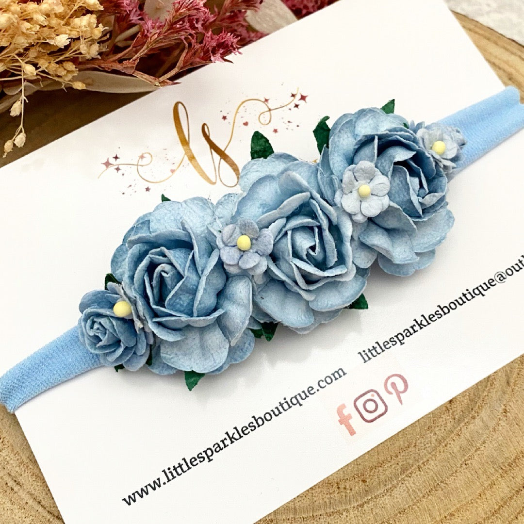 Large Blue Tea Flower Headband