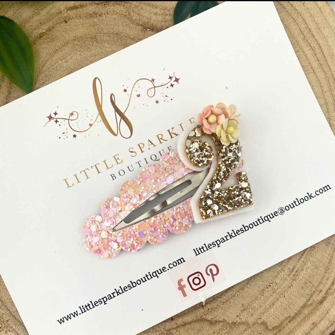 Large Peach Birthday Snap Clip (any number)
