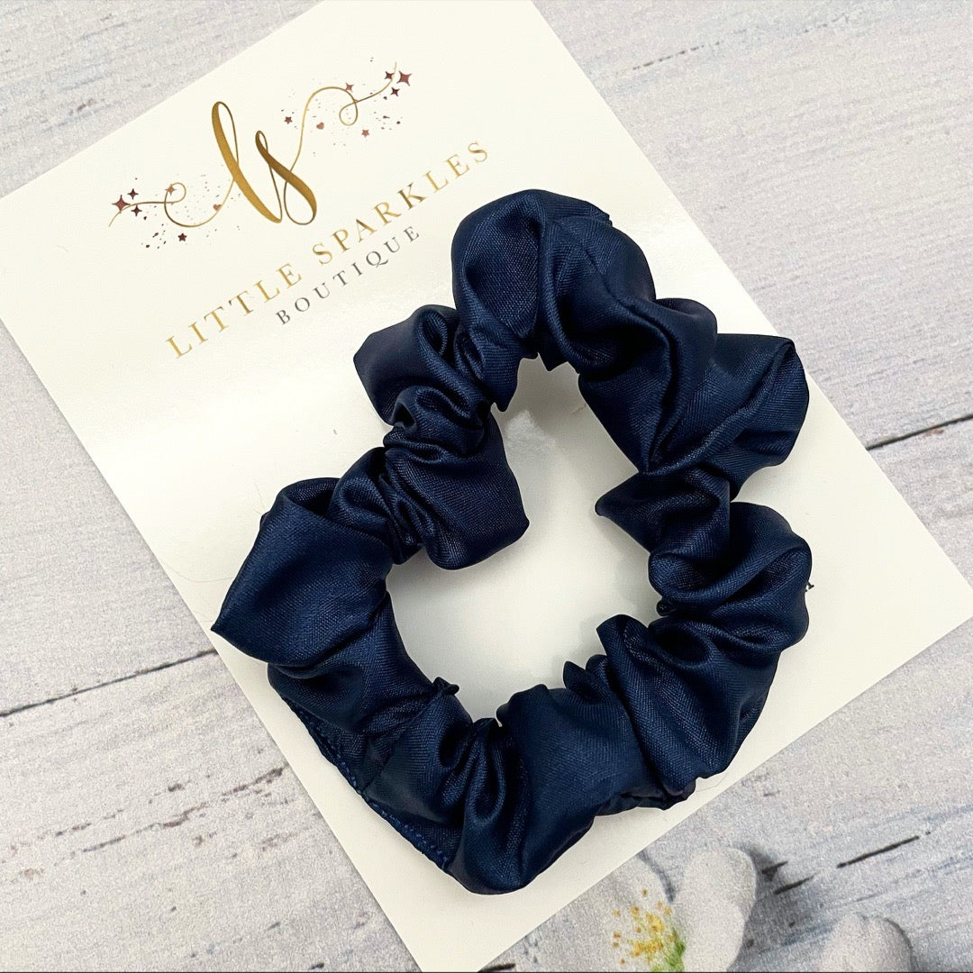 Navy Satin Scrunchie