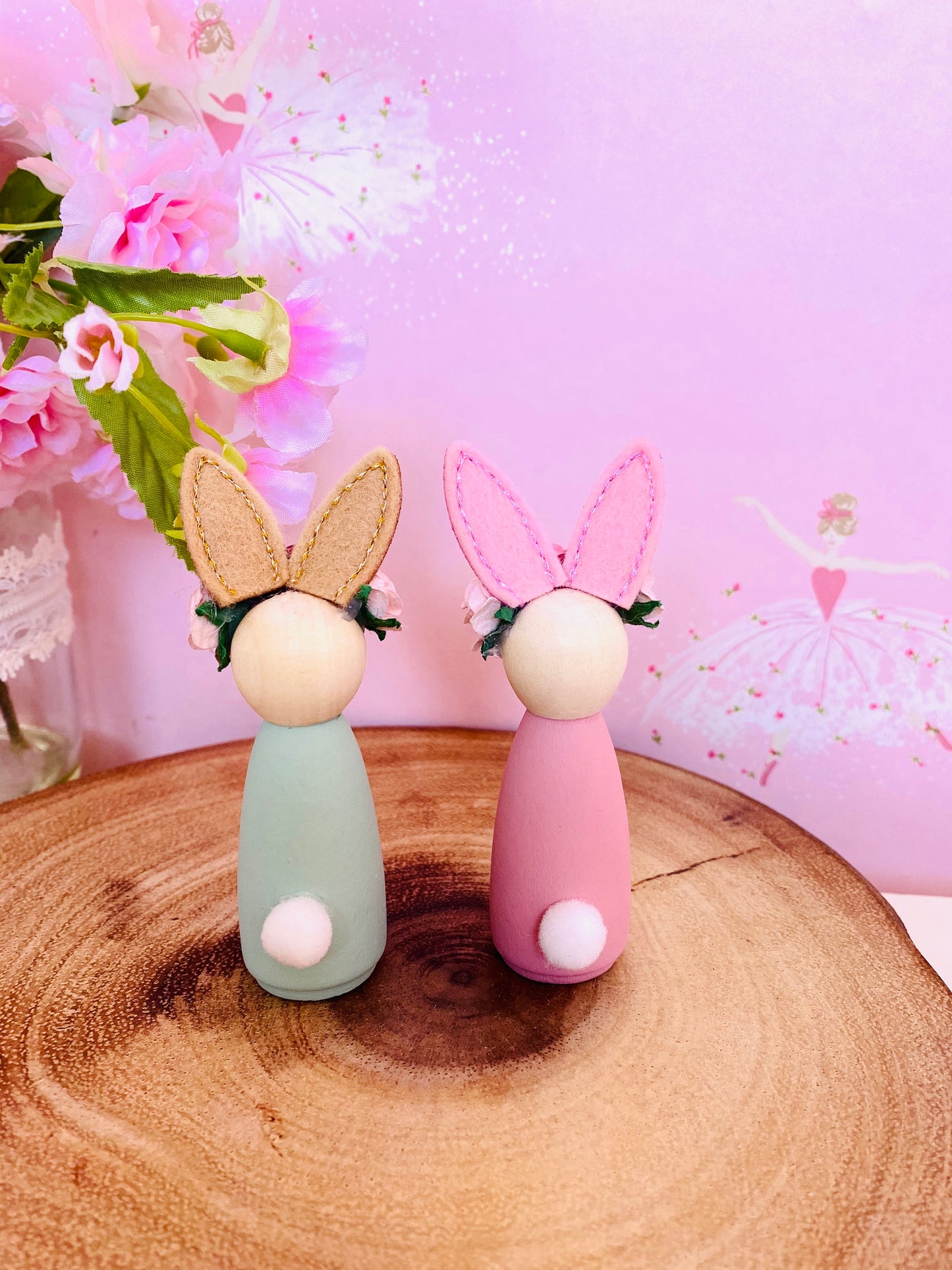 Set of 3 Bunny rabbit peg dolls