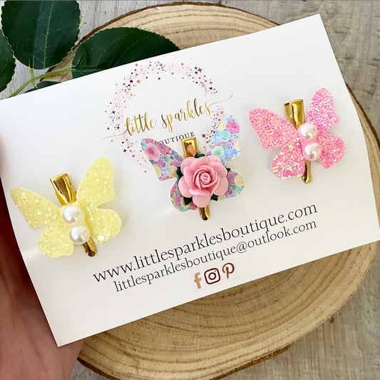 Pink And Lemon Butterfly Mini Clips Set