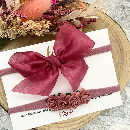 Dusky Pink Silk Bow Set