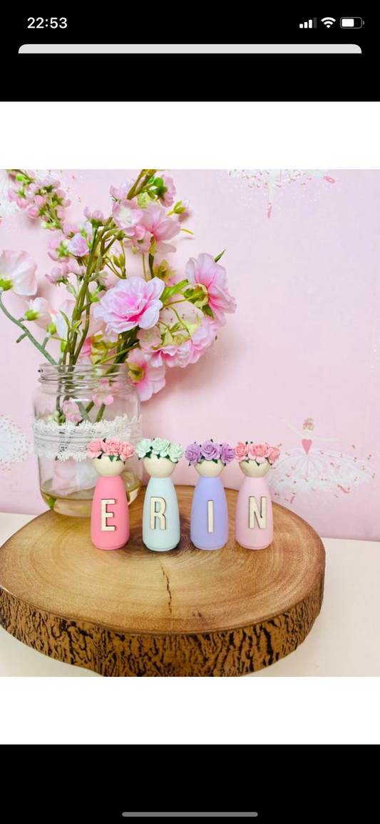 Personalised floral wooden peg dolls