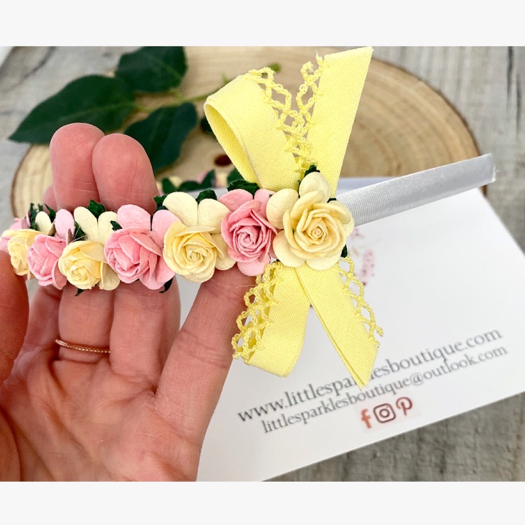 Lemon And Pink Floral Alice Band