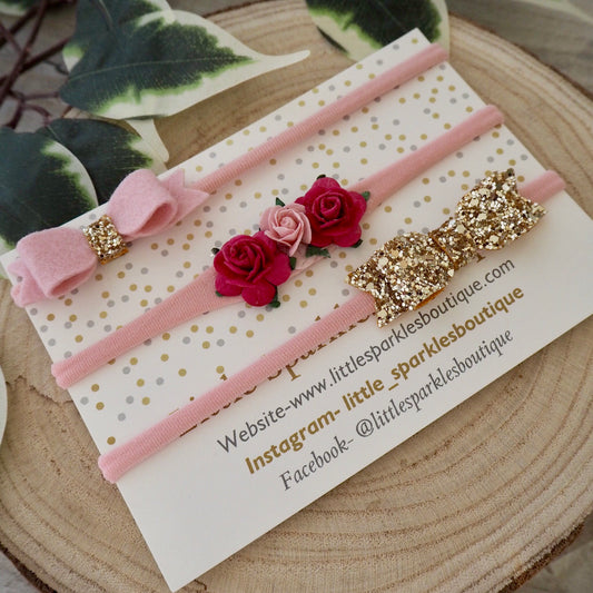 Pink gold and flower headband