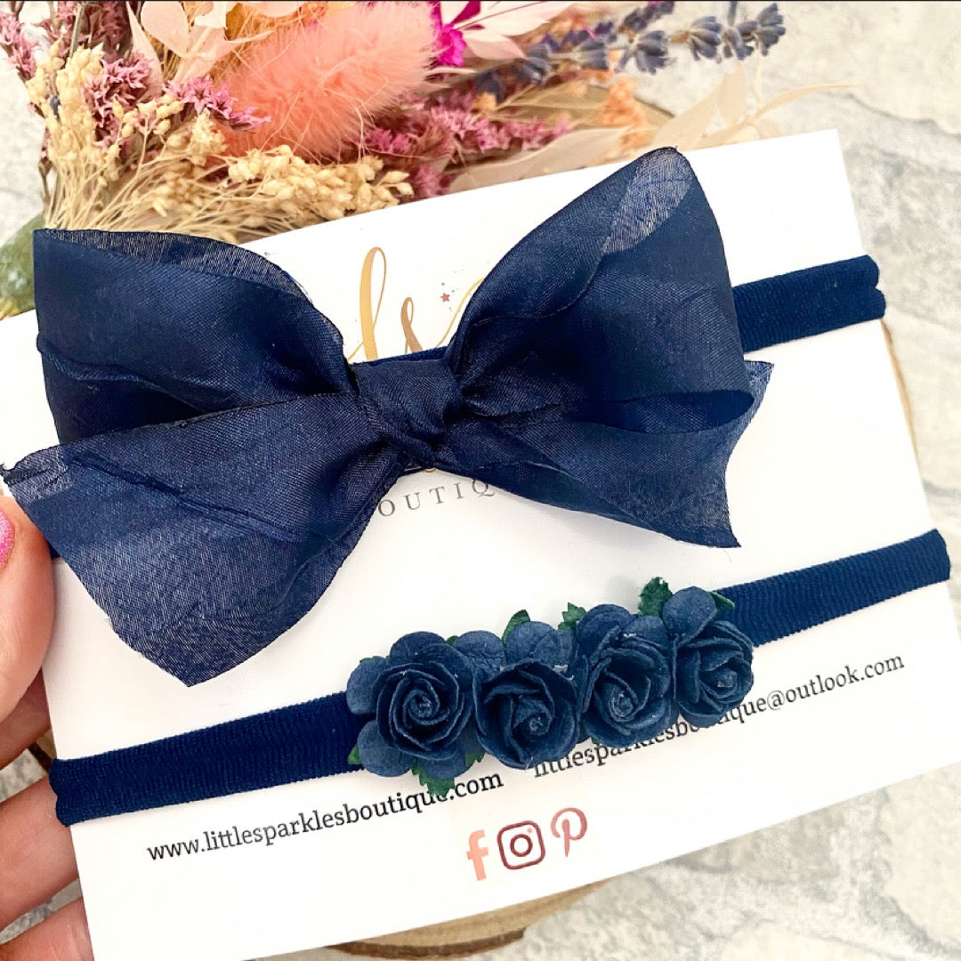 Navy Silk Bow Set