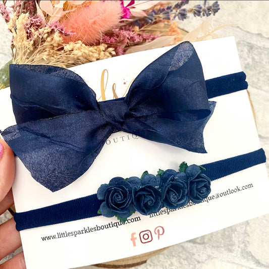 Navy Silk Bow Set