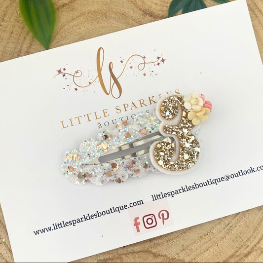 Large Cream Birthday Snap Clip (any number)