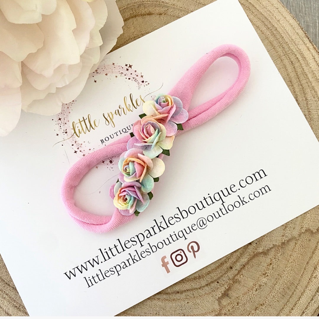Pastel Rainbow Rose Headband