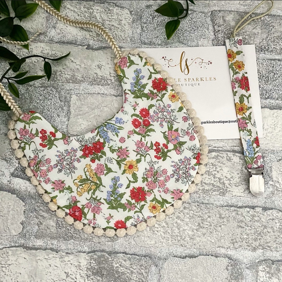 Floral Bib And Dummy Clip