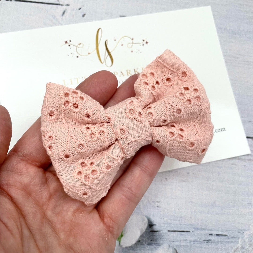 Pink broderie anglaise bow
