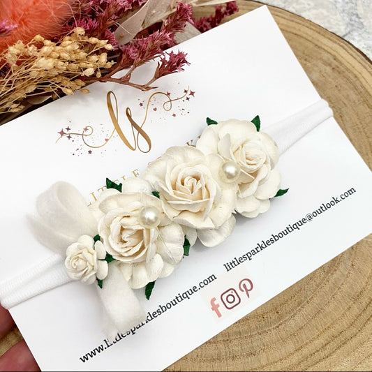 Large White Tea Flower Headband