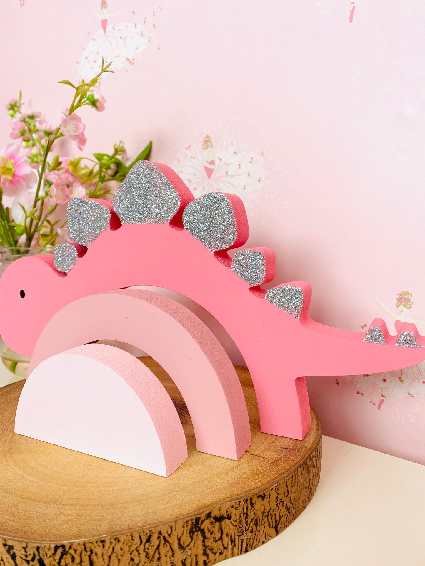 Childrens stacking pink glitter dinosaur girls room decor