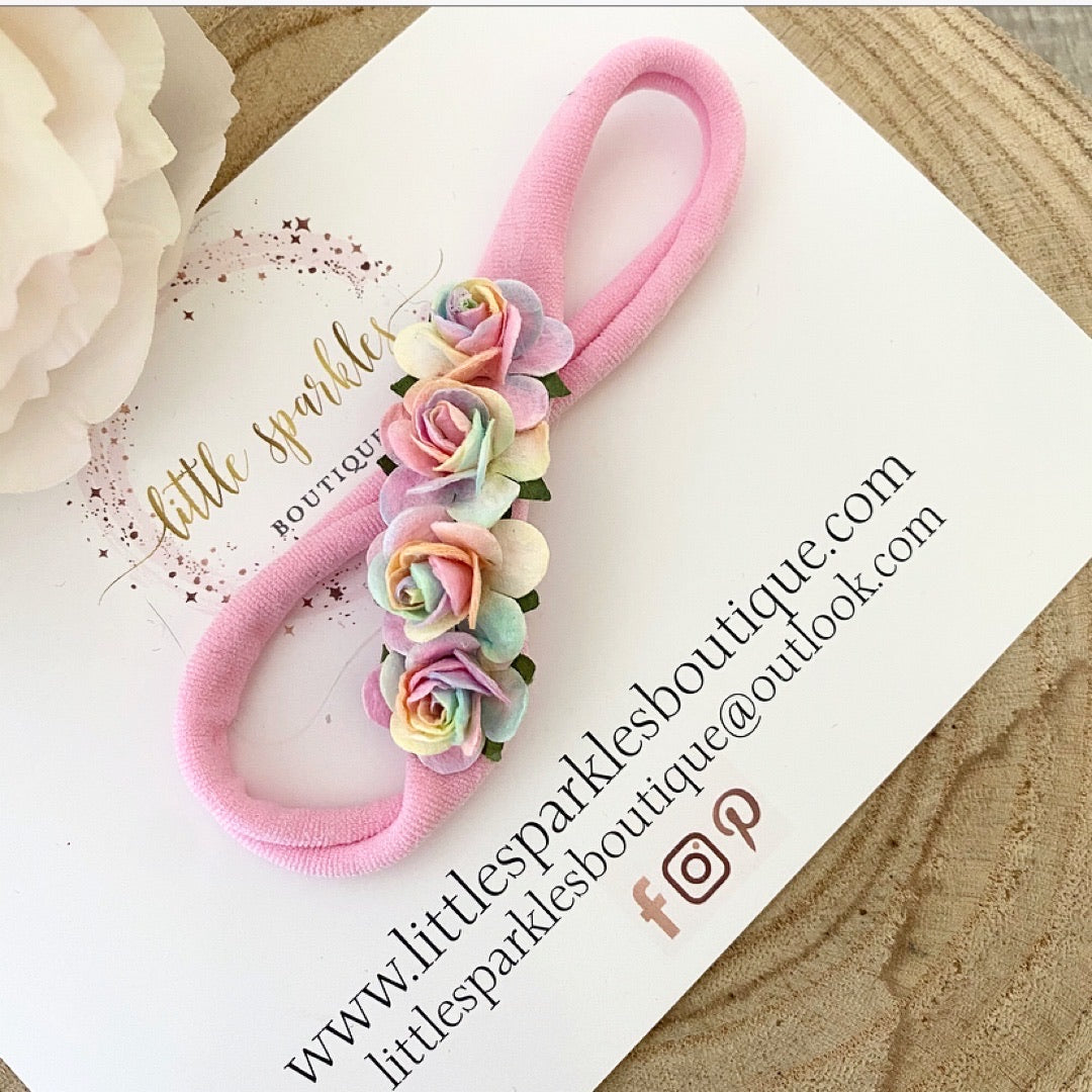 Pastel Rainbow Rose Headband