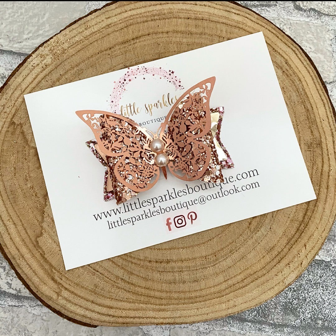 Rose Gold Pearl Butterfly