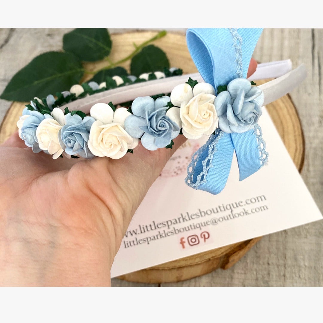 Baby Blue And White Floral Alice Band