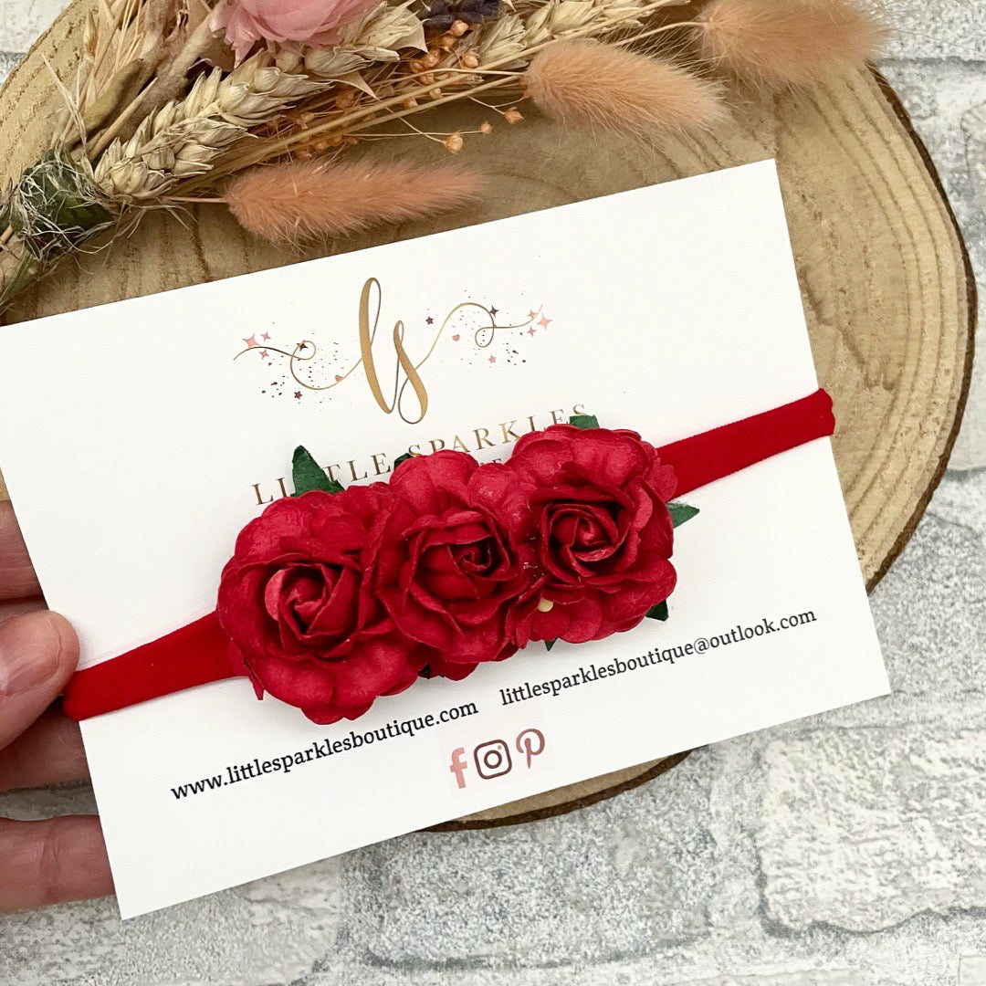 Large Red Tea Flower Headband