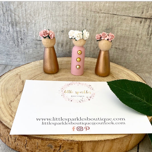 Rose Gold Floral Peg Dolls