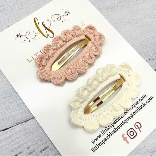 Pink And Cream Crochet Clip Set