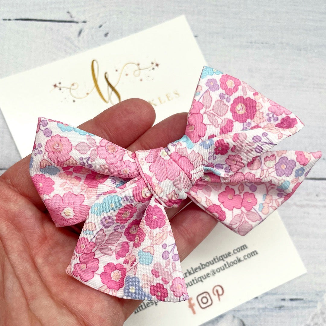 Pink Floral Fabric Tie Bow