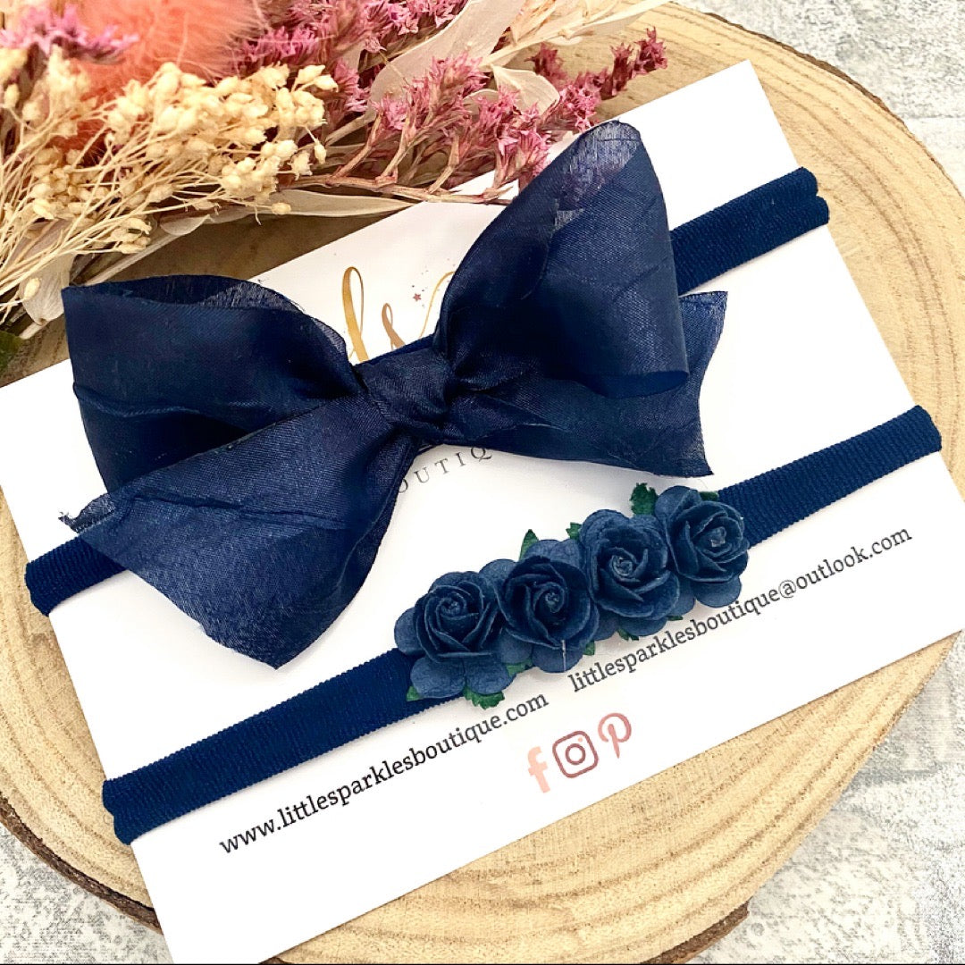 Navy Silk Bow Set
