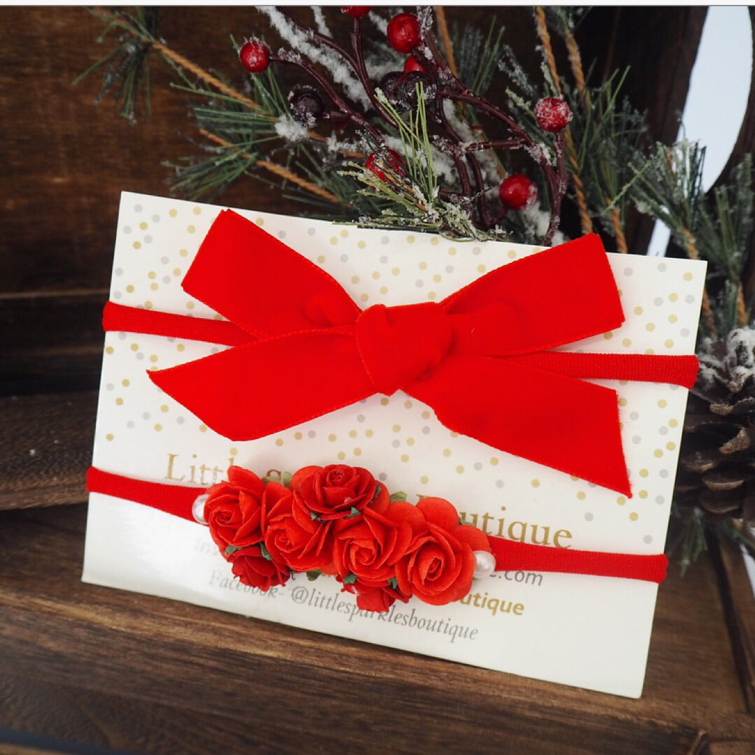 Velvet Tie And Flower Headband Set