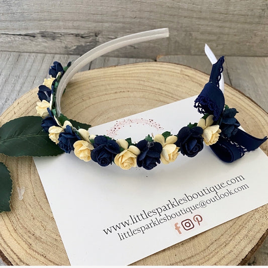 Navy And Pale Yellow Alice Band