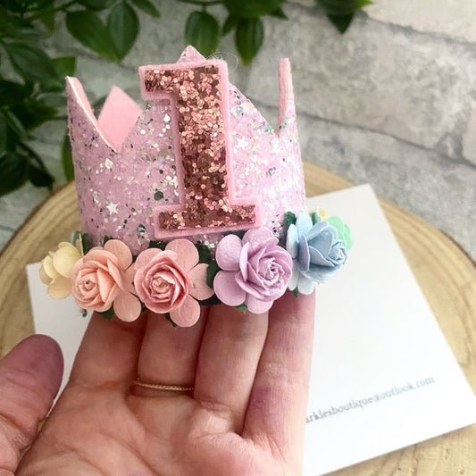 Pink glitter Rainbow Crown