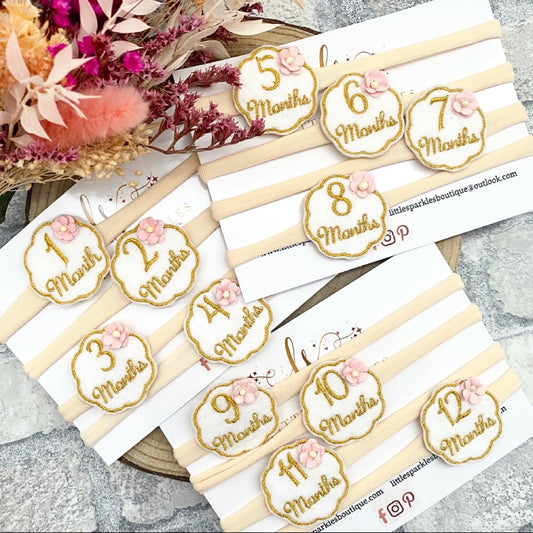 Cream And Gold Milestone headbands